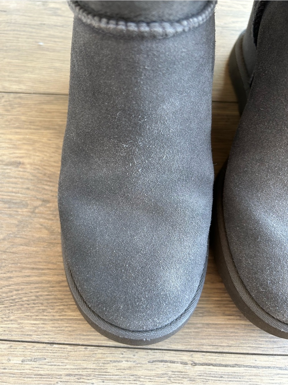 UGG Cozy Women's Gray Suede Wedge Booties with Faux Fur Lining - Picture 9 of 10
